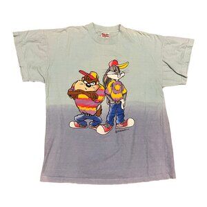 VTG Looney Tunes Bugs Bunny Taz Hip Hop Shirt Mens Large Tie Dye Novel Teez Blue